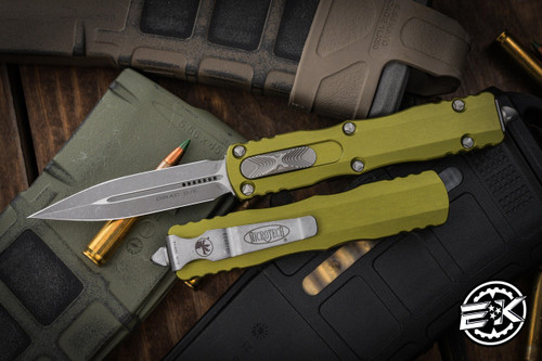 Microtech Dirac OTF Automatic Knife OD Green 3" Double Edge Dagger Apocalyptic Stonewash 225-10APOD