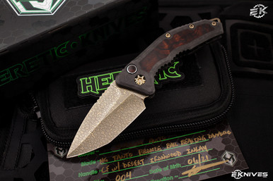 Heretic Knives Custom Medusa Automatic, CF/Ironwood Inlay, 3.25" Bronze Bearing Damascus