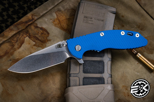 Rick Hinderer Knives XM-18 3.5" Slicer Folding Knife Blue G10, Stonewash Blue