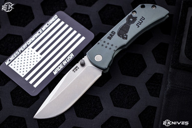 Mcnees Custom PM Mac 2 Green "Bombs Away Bad JUJU" Titanium 3" Satin Stonewash