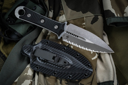 Microtech/Borka SBD Fixed Blade Knife Black 4.3" Dagger Serrated Apocalyptic Stonewash 201-12AP