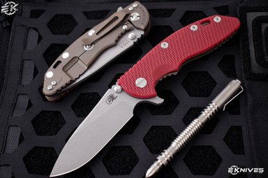 Rick Hinderer Knives XM-18 3.5" Slicer Knife Red G10, Battle Bronze