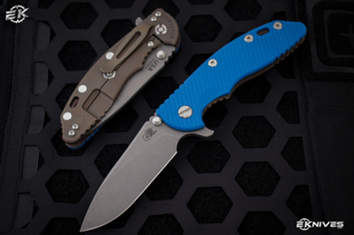 Rick Hinderer Knives XM-18 3.5" Slicer Knife Blue G10, Battle Bronze