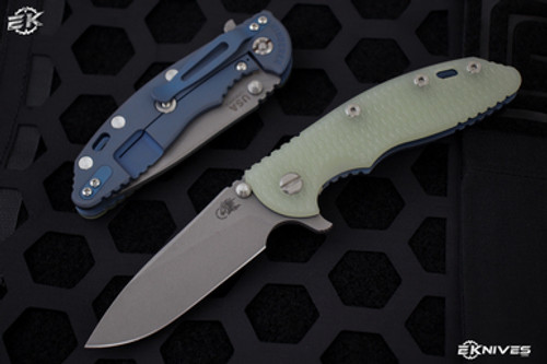 Rick Hinderer Knives XM-18 3.5" Slicer Knife Jade G10, Battle Blue