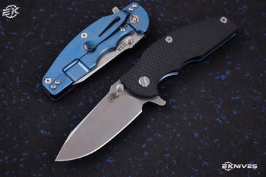 Rick Hinderer Knives Jurassic 3.5" Spear Point Knife Black G10, Stonewash Blue