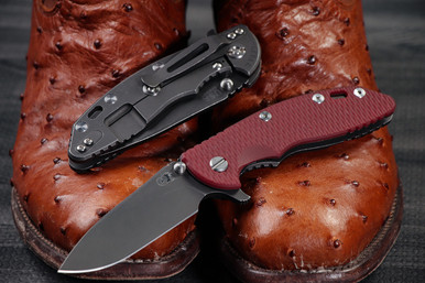 Rick Hinderer Knives XM-18 3.5" Slicer Red G10, Battle Black