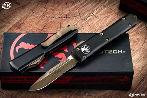 Microtech Ultratech OTF Automatic Knife S/E 3.4" Bronze Apocalyptic Serrated 121-14AP