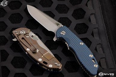 Rick Hinderer Knives XM-18 3.5" Spear Point Knife Black/Blue G10, Stonewash Bronze