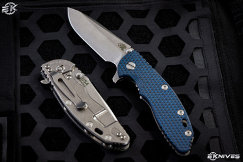Rick Hinderer Knives XM-18 3.5" Spear Point Knife Black/Blue G10, Stonewash