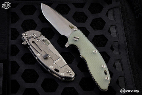 Rick Hinderer Knives XM-18 3.5" Spear Point Knife Jade Translucent Green G10, Stonewash