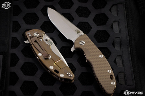 Rick Hinderer Knives XM-18 3.5" Spear Point Knife FDE G10, Stonewash Bronze