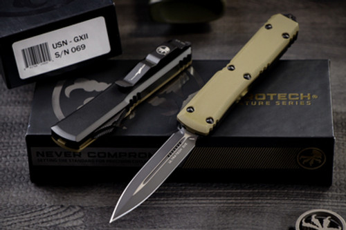 Microtech Ultratech USN G10 Green OTF Automatic Knife D/E 3.4" Black Dagger (USN G12 Show Special)