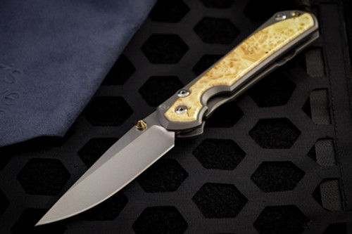 Chris Reeve Knives Large Sebenza 31 Box Elder Inlay/Bead-Blasted Titanium S45VN Knife 3.6" Drop Point Stonewash L31-1108