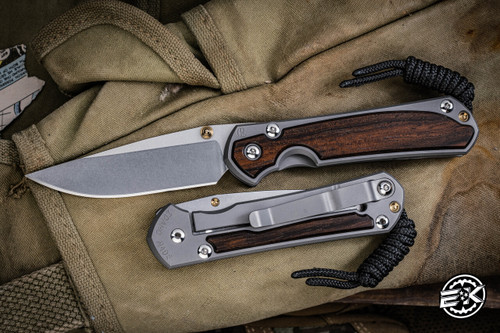 Chris Reeve Knives Small Sebenza 31 Folding Knife Glass Blasted Titanium,  Macassar Ebony Inlay 3" MagnaCut Drop Point S31-1116