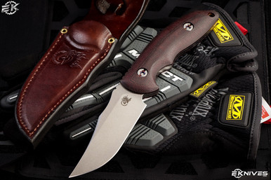 Rick Hinderer Emmett Burrgundy Micarta Fixed Blade Knife 3.83" Bowie Stonewash