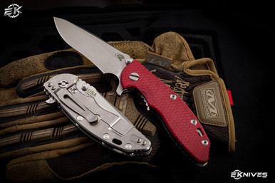Rick Hinderer Knives XM-18 3.5" Recurve Knife Red G10, Stonewash