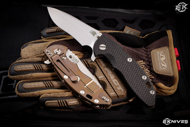 Rick Hinderer Knives XM-18 3.5" Recurve Knife Black G10, Stonewash Bronze