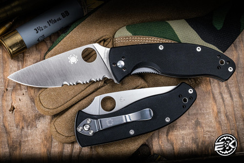 Spyderco Tenacious Folding Knife Black G-10 3.375" 8Cr13MoV Clip Point Satin Serrated C122GPS