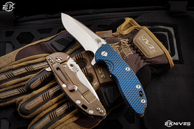 Rick Hinderer Knives XM-18 3.5" Recurve Knife Blue/Black G10, Stonewash Bronze