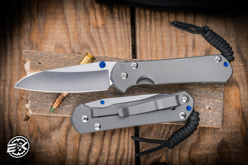 Chris Reeve Knives Small Sebenza 31 Folding Knife Glass Blasted Titanium, Blue Accents 3" MagnaCut Insingo Stonewash 1685