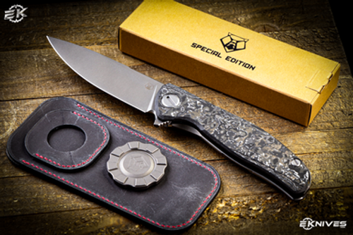 Shirogorov Knives F95 "Hati" LVCKS Show Exclusive Marble CF Knife w/ HiTex Gear Titanium Chip