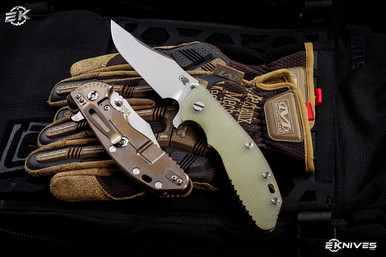 Rick Hinderer Knives XM-24 4.0" Bowie Knife Jade G10, Stonewash Bronze