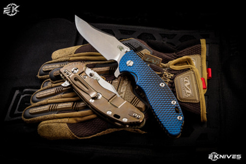 Rick Hinderer Knives XM-24 4.0" Bowie Knife Blue/Black G10, Stonewash Bronze