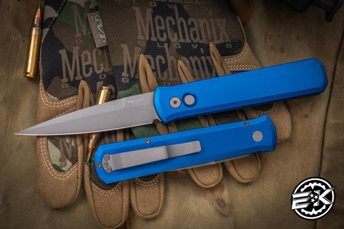 ProTech Godfather Automatic Folding Knife Blue 4" Bayonet Bead Blast  920