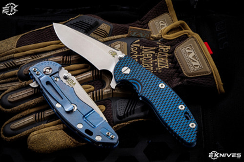 Rick Hinderer Knives XM-18 3.5" Recurve Knife Blue/Black G10, Stonewash Blue