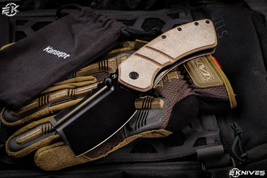 Kansept Knives XL Korvid Liner Lock Knife Brown Micarta (3.5" Cleaver Black)