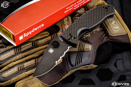 Spyderco Tenacious Carbon Fiber/G10 Folding Knife 3.4" Black Serrated C122CFBBKPS