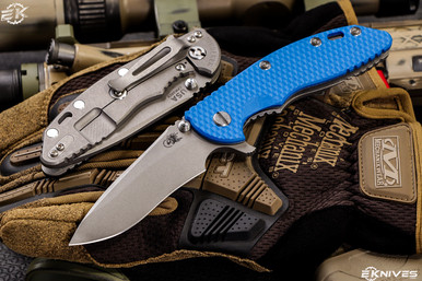 Rick Hinderer Knives XM-18 3.5" Recurve Knife Blue G10, Working Finish