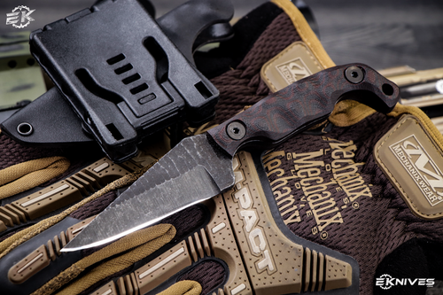 Stroup Knives Custom "MINI" Fixed Blade Knife Black/Red G10 3" 1095 Carved Pike MINI-B/DRL-G10-S