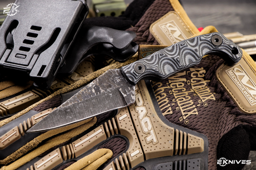 Stroup Knives Custom "MINI" Fixed Blade Knife Black/Grey G10 3" 1095 Carved Pike MINI-B/DGL-G10-S