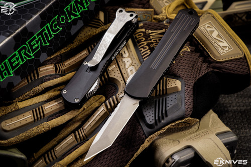 Heretic Knives Manticore S Automatic OTF Knife Black 2.6" Tanto Battleworn Black H023-8A-BATTLE