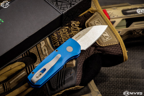 Protech Runt 5 Automatic Knife Blue Aluminum 2" Stonewash Wharncliffe R5101-BLUE