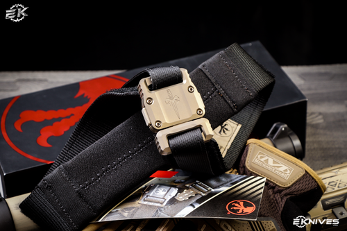 Microtech Knives APIS Tactical Black Nylon Belt, Bronze Titanium Buckle