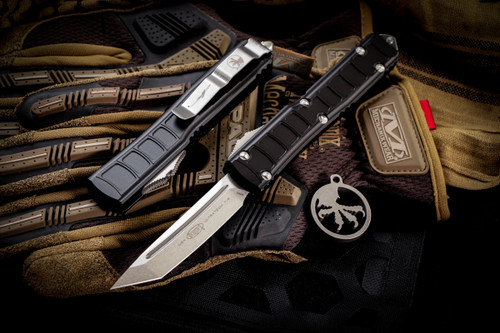 Microtech Ultratech II Stepside OTF Automatic Knife Black 3.4" Stonewash Tanto 123II-10S