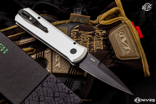 ProTech GSD Godson Automatic Knife Silver/Black Leather 3.15" Black Spear Point 7GSD-2
