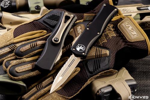 Microtech Hera OTF Automatic Knife Black 3" Dagger Bronze Serrated 702-15