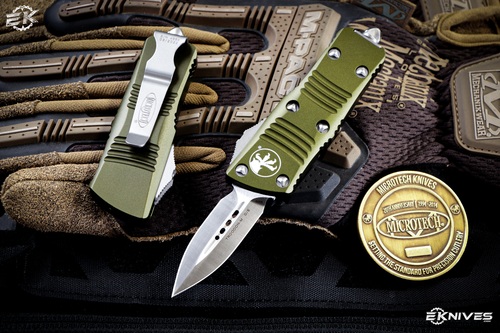 Microtech "Troodon Mini" OTF Automatic Cali Legal Knife OD Green 1.9" Dagger Satin 238-4OD
