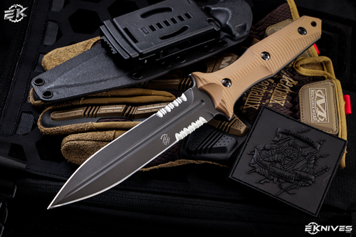 Bastinelli Knives "Grozo" Coyote Tan Fixed Blade Knife 6" Serrated