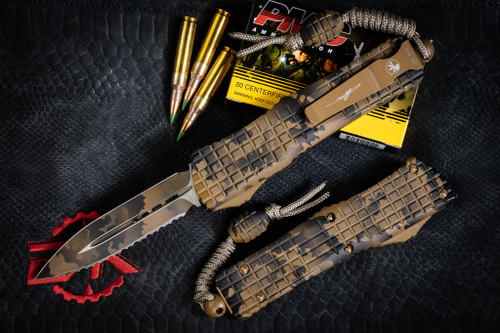Microtech Combat Troodon Delta Frag Coyote Camo 3.8" Coyote Camo Dagger Serrated 142-3FCCS