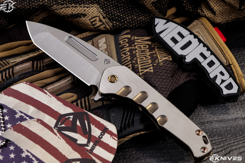 Medford Praetorian Slim Flipper Knife Bronze/Silver Titanium 3.3" S35VN Tumbled Tanto