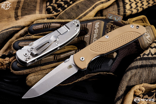 Rick Hinderer Knives FireTac Spanto Folding Knife Coyote Tan G10 3.6" Stonewash