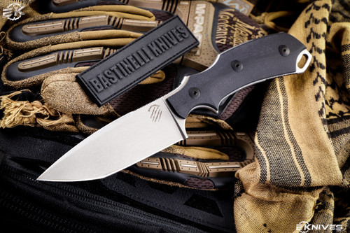 Bastinelli RED V2 Fixed Blade Knife Black G-10 (4" Stonewash)