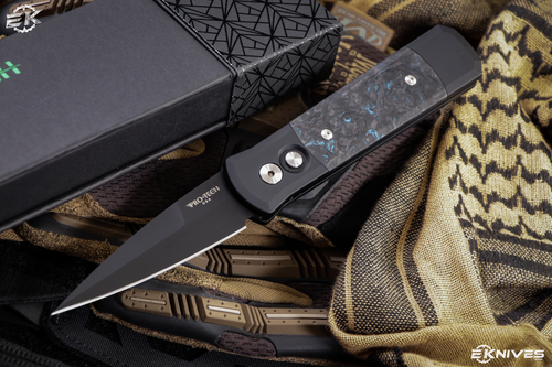 Protech Godson Black Aluminum/Far Carbon Inlay Automatic, 3" Black DLC 7FC31