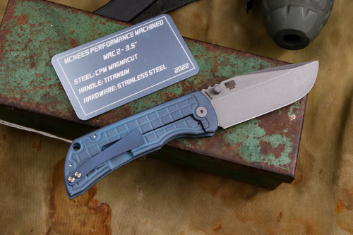 Mcnees Knives PM Mac 2 Blue Frag Titanium 3.5" Matte Stonewash