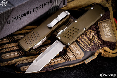 Guardian Tactical RECON-035 OTF Automatic Knife OD Green 3.3" Tanto Stonewash Serrated 98522