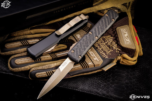 Microtech Ultratech OTF Carbon Fiber Automatic Knife 3.4" Bronze Apocalyptic Bayonet 120-13APCFS